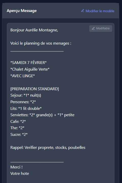Message WhatsApp Ménage ZenHôte